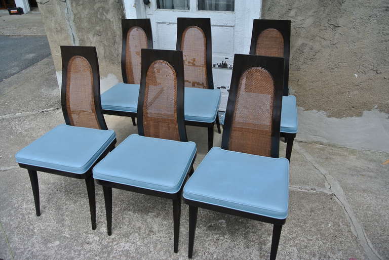 Set of Six Harvey Probber Sculpted Cane Back Dining Chairs In Good Condition For Sale In Morristown, NJ