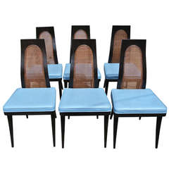 Set of Six Harvey Probber Sculpted Cane Back Dining Chairs