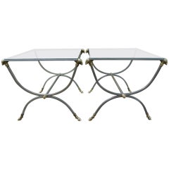 Pair of Vintage Italian Brass and Steel Ram Head and Hoof End Tables