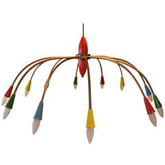 Gino Sarfatti for Arteluce Twelve-Arm Italian Brass and Enamel Chandelier 1
