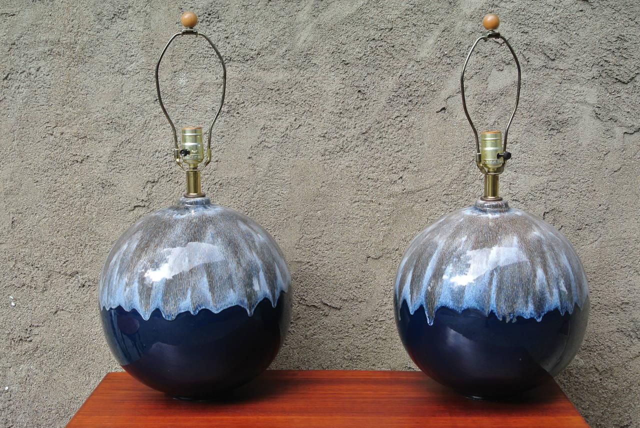 Mid-Century Modern Large Ceramic Drip Glaze Lamps