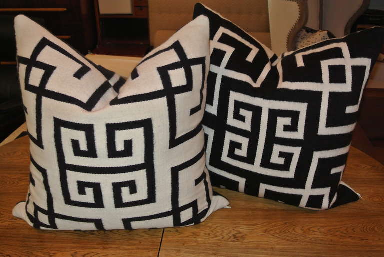 Pair of Gothic Key Black and White Throw Pillows in Scottish Wool at