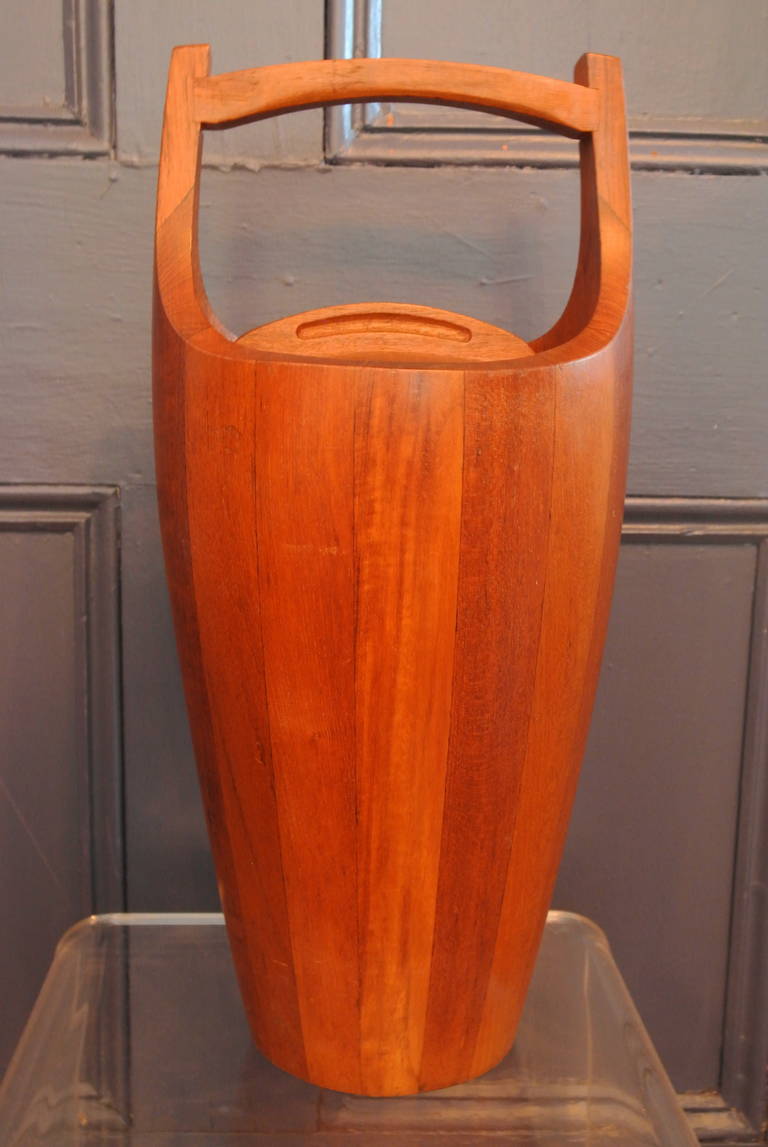 Large Teak Ice bucket with Red Acrylic liner