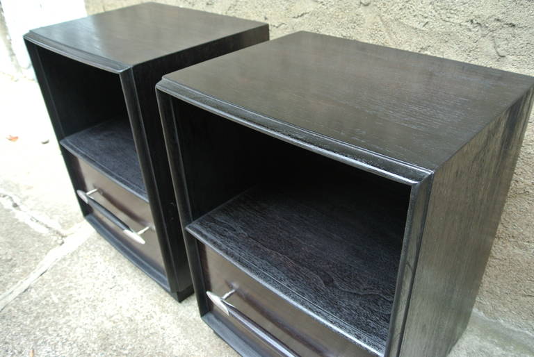 20th Century Pr. Ebony Nightstands by T.H. Robsjohn Gibbings for Widdicomb For Sale