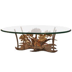Silas Seandel Bronze Floral Coffee Table with Beveled Glass Top