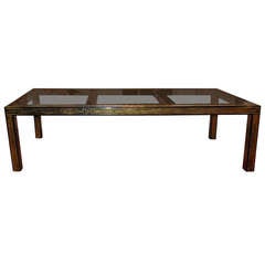 Bernard Rohne For Mastercraft Etched Brass and Lacquered Dining Table