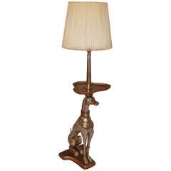 Art Deco Italian Gilded Wood Greyhound Floor Lamp w. Cocktail Table