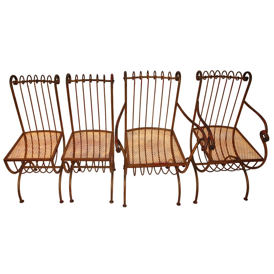 Set of Unique Gothic Gilded Metal Garden Iron Designer Chair