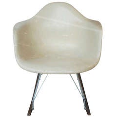 Charles and Ray Eames for Herman Miller Parchment Fiberglass Arm Chair on RAR Rocker Base