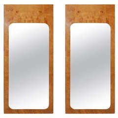 Pair Milo Baughman-style OliveWood Mirrors