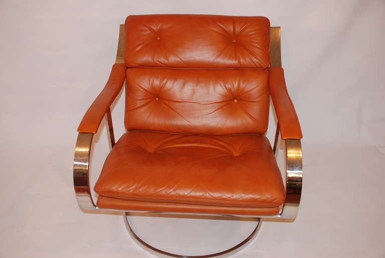 Plated Gardner Leaver for Steelcase Oversized Nickel and Leather Club Chairs For Sale