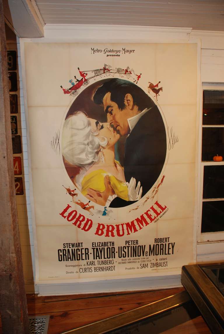 Vintage Italian Lithograph Movie Poster of Elizabeth Taylor in Lord Brummell