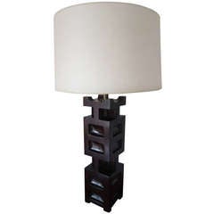 James Mont Large Sculptural Wood Table Lamp