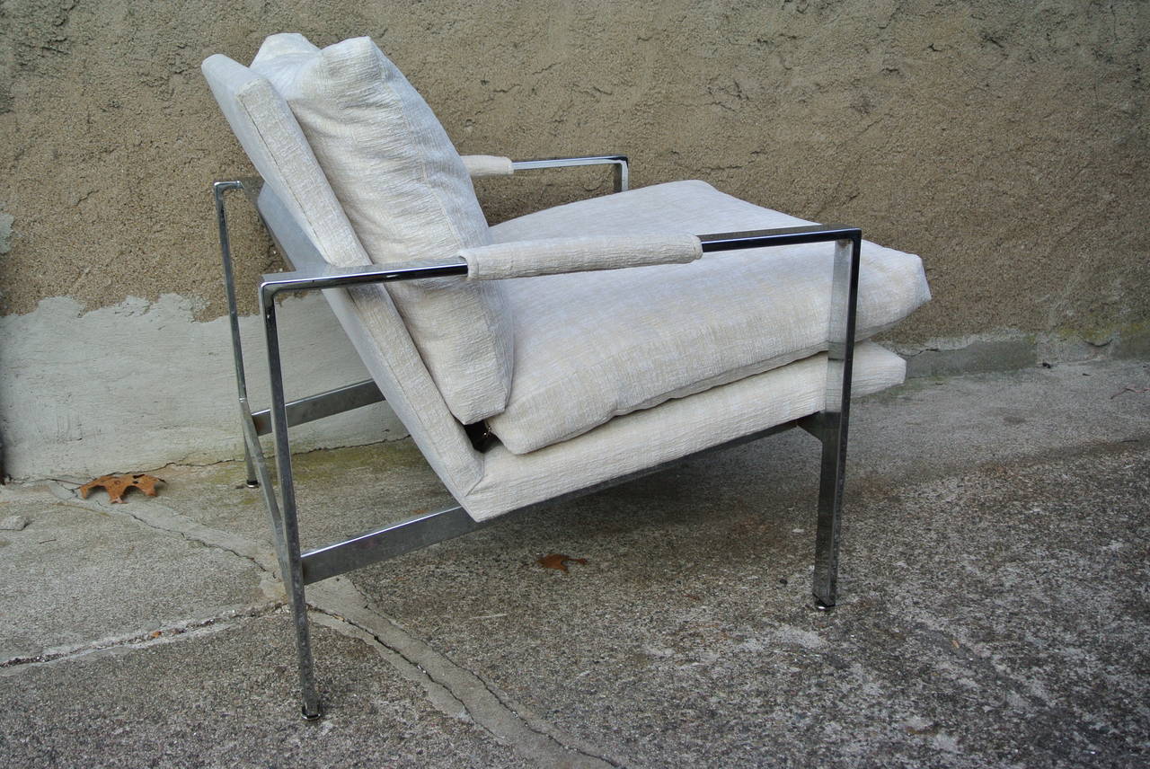 Milo Baughman Chrome Cube Flat Bar Chair In Distressed Condition In Morristown, NJ