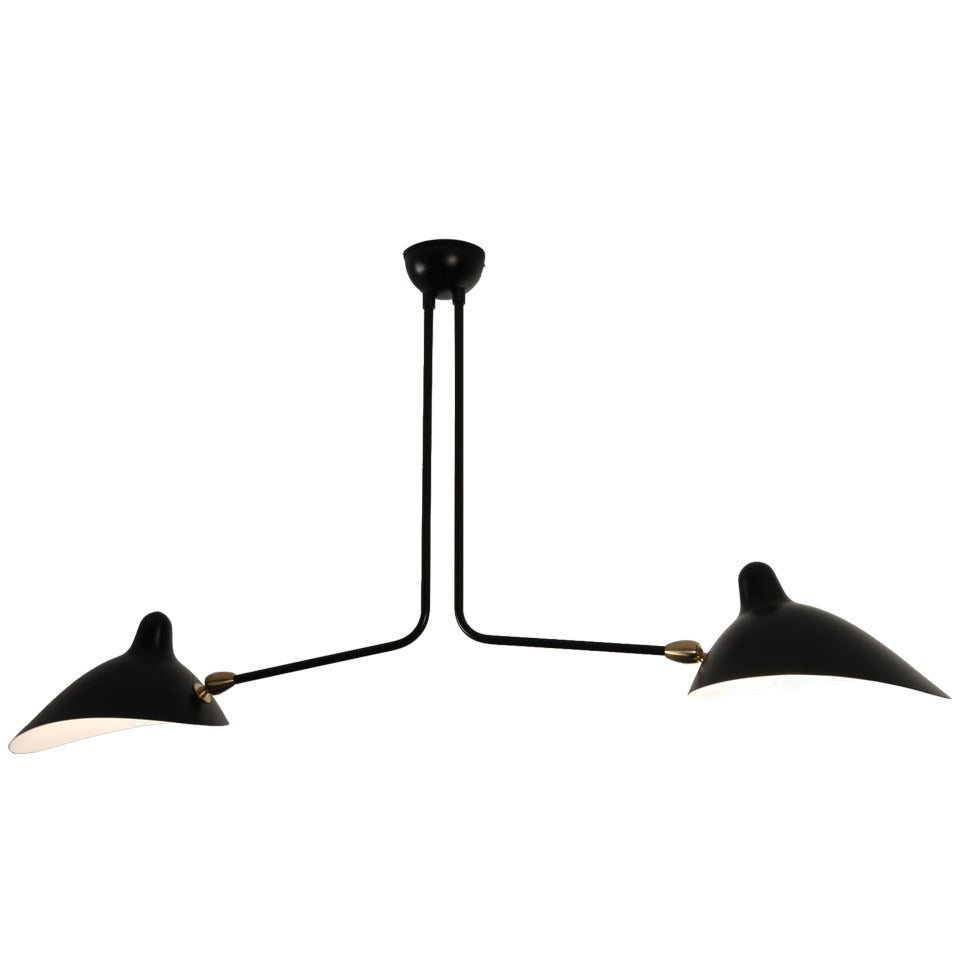 Serge Mouille Pendant ceiling Lamp Two Still Arms known as "Plafonnier 2 arms" For Sale