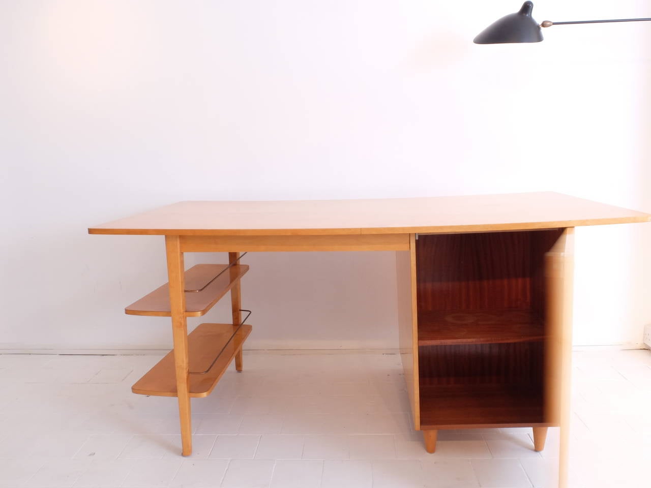 Lacquered Mid-Century Double-Sided Executive Birch Desk Imexcotra For Sale