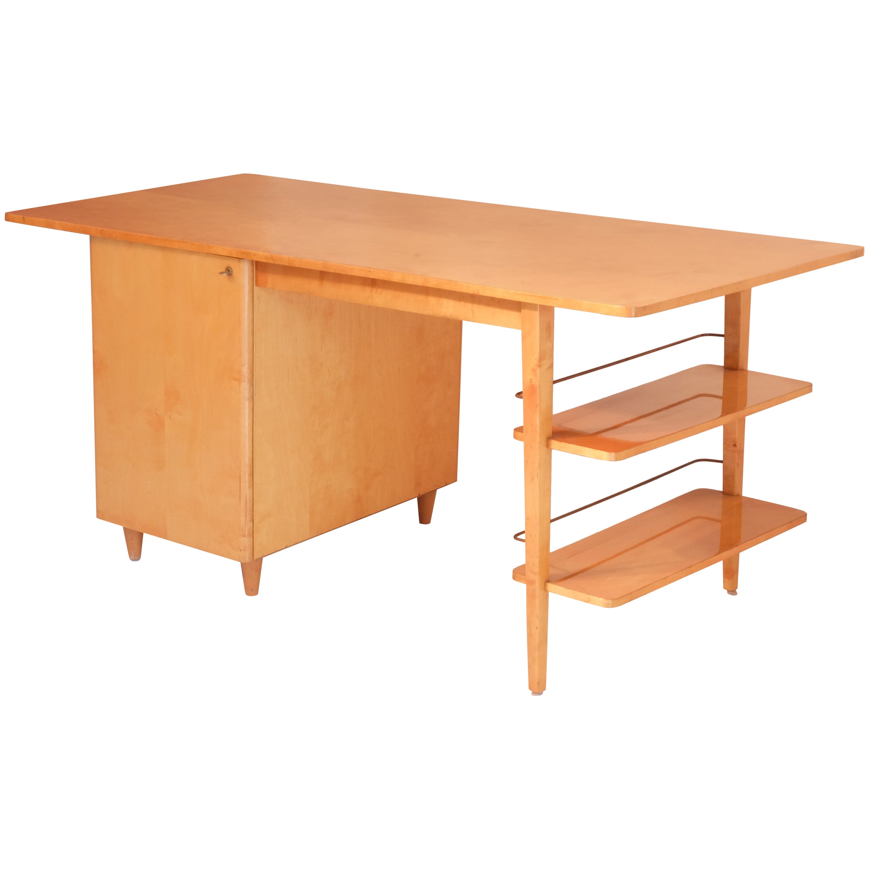 Mid-Century Double-Sided Executive Birch Desk Imexcotra For Sale