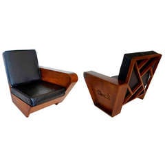 Pair of Mahogany Armchairs in the Style of Paul Frankl