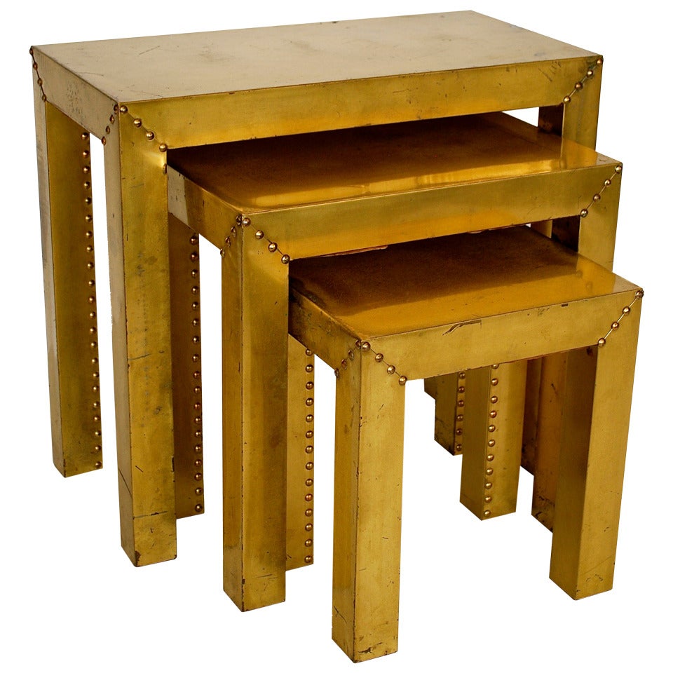 Sarreid Ltd. Rare Brass Nesting Tables For Sale