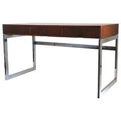 Milo Baughman Chrome and Rosewood Desk with Hidden Drawers