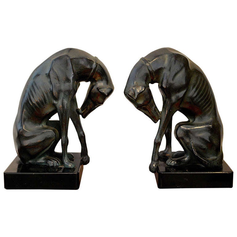 Chic Art Deco Greyhound Bookends at 1stdibs