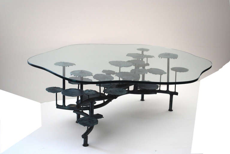 Modern Silas Seandel Signed Bronze Lily Pad Table For Sale
