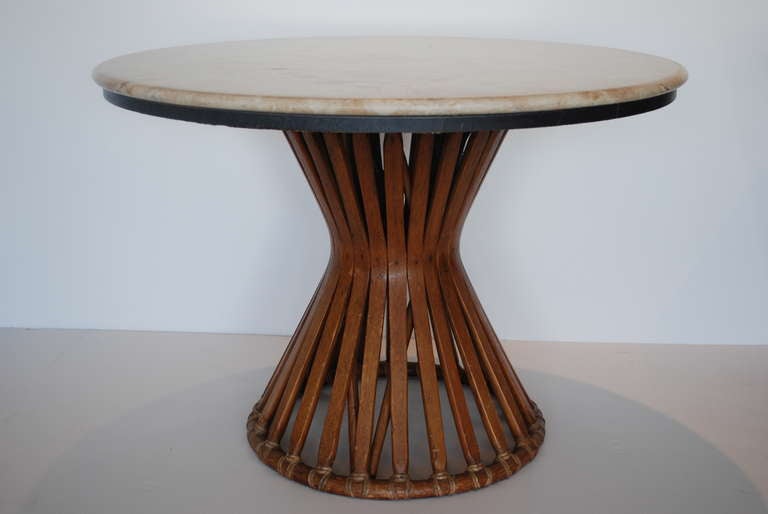 Modern McGuire Bound Wood and Marble Round Table