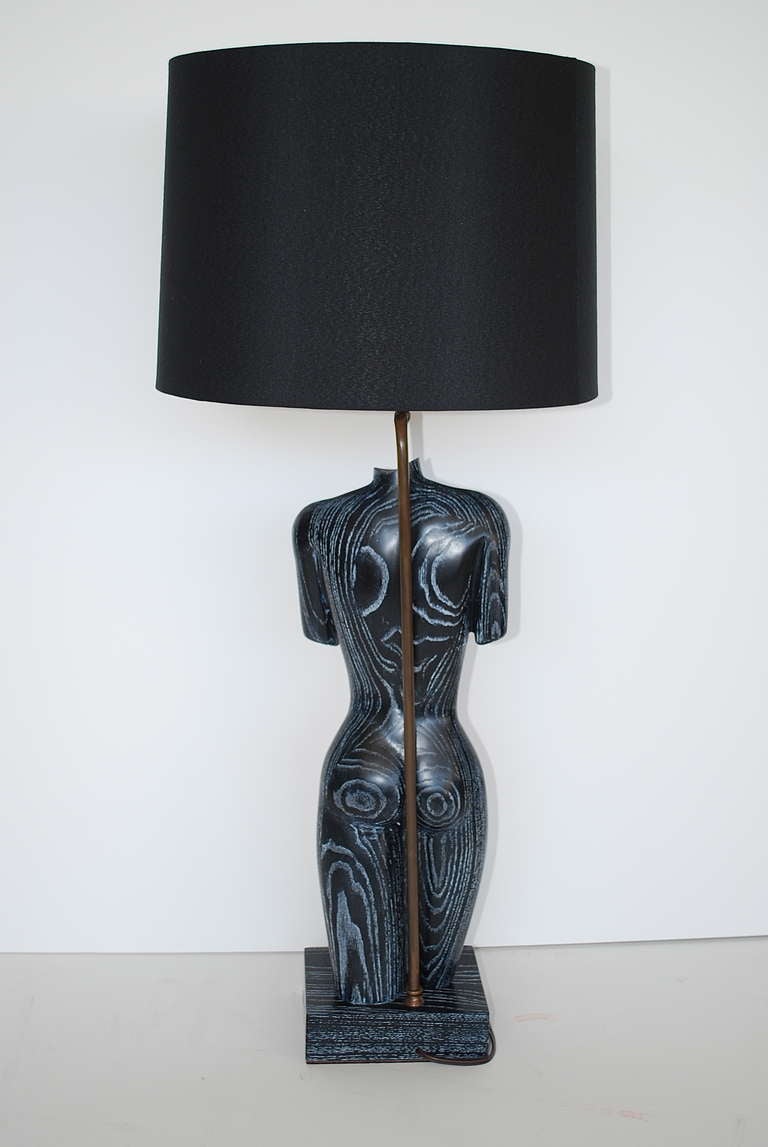 Pair of Yasha Heifetz Cerused Birch Torso Lamps In Excellent Condition For Sale In Los Angeles, CA