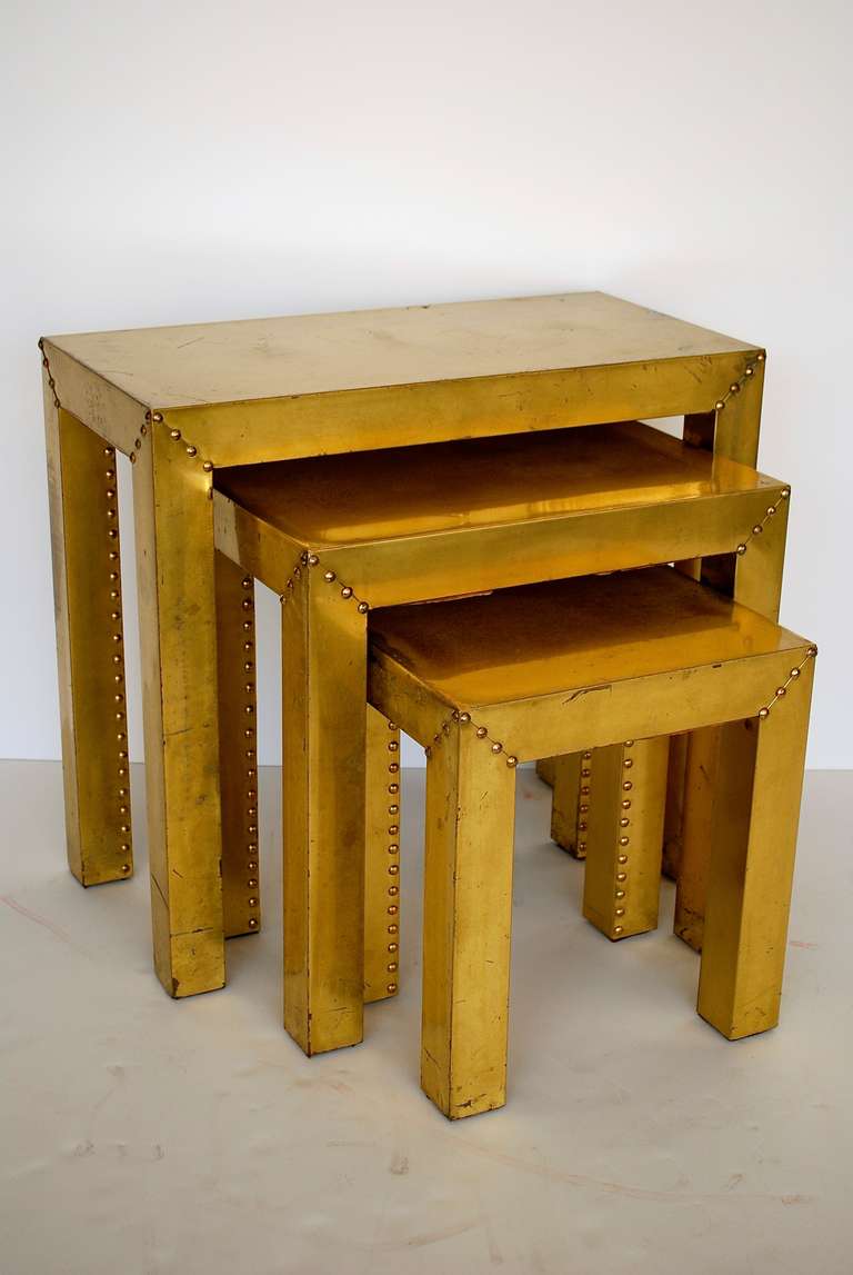 Mid-Century Modern Sarreid Ltd. Rare Brass Nesting Tables For Sale