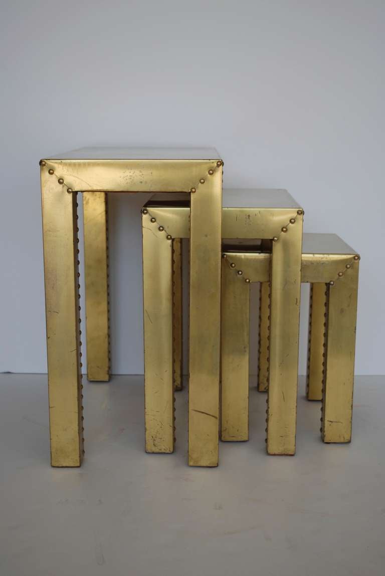 Spanish Sarreid Ltd. Rare Brass Nesting Tables For Sale