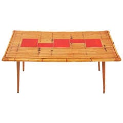 Roger Capron Rattan and Tile Low Table