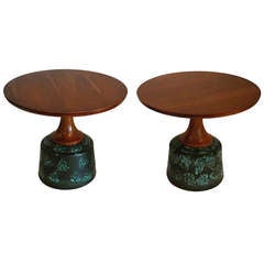 Pair of John Van Koert Ceramic Based Round Side Tables