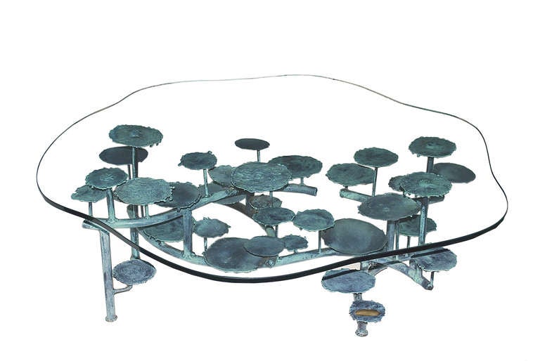American Silas Seandel Signed Bronze Lily Pad Table For Sale
