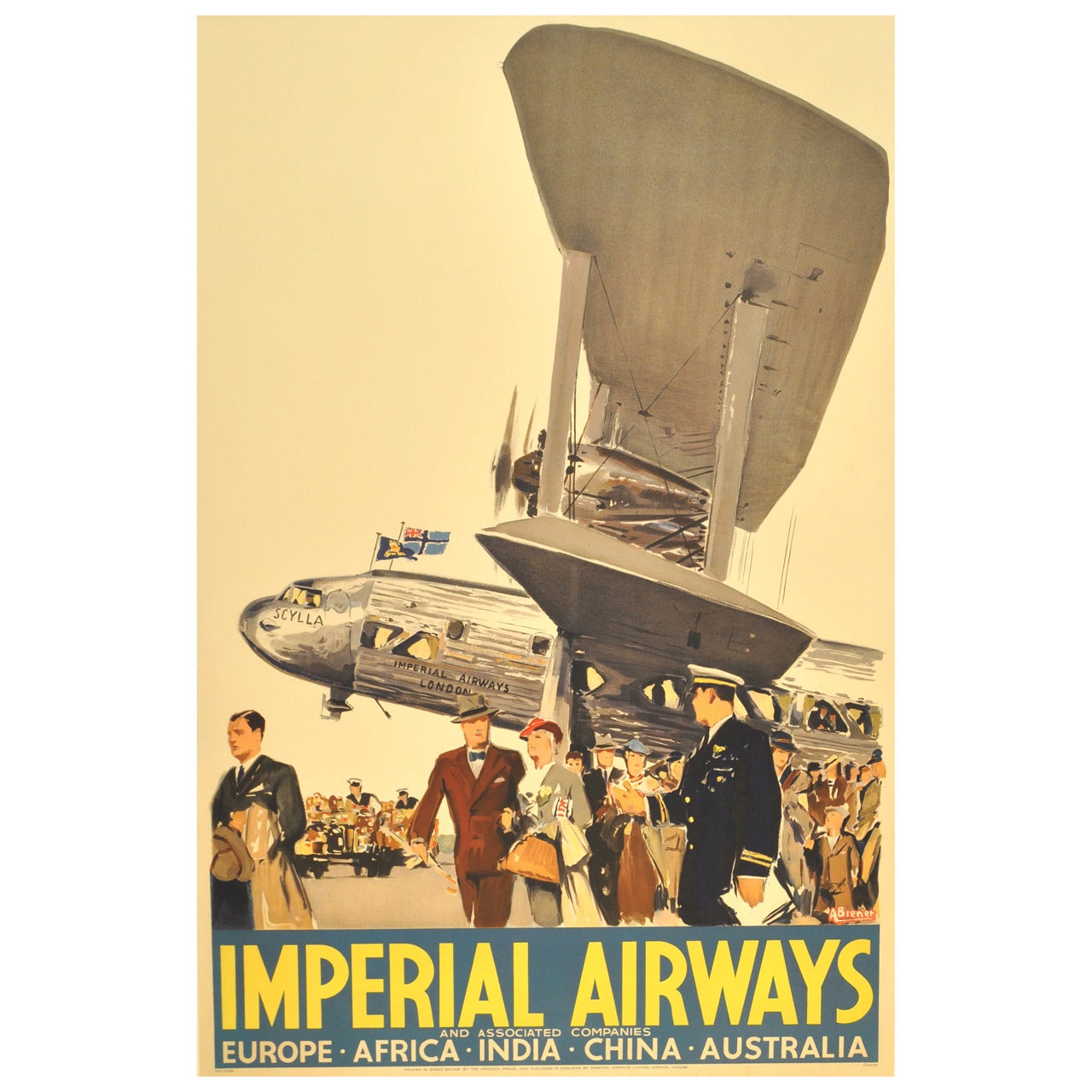 Original Art Deco "Imperial Airways" Poster Brenet