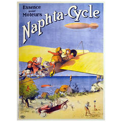 Antique Original poster Naphta Cycle Oil Car Airplane Zeppelin