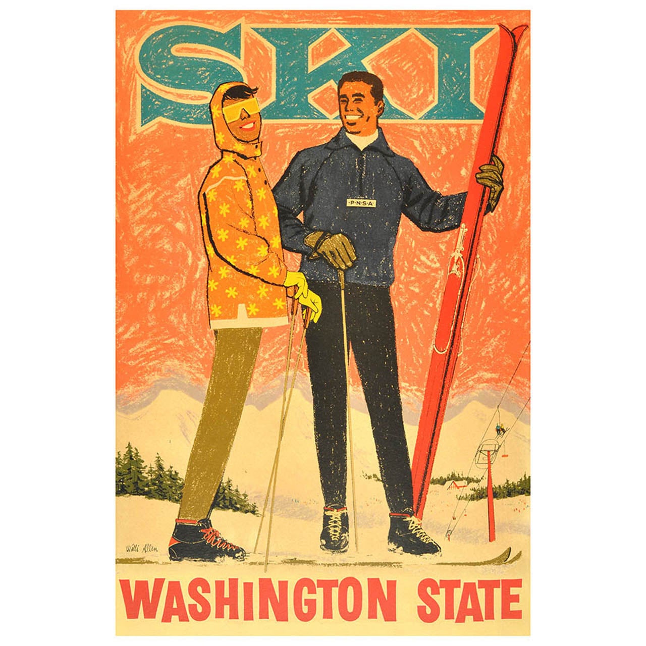 Original Vintage Ski Poster - Washington State Pacific Northwest Ski Association