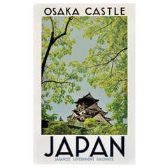 Rare Original Travel Advertising Poster Issued by the Japanese Government Railways featuring Osaka Castle