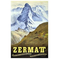 Original Reise-Werbeplakat für Zermatt:: Schweiz:: mit dem Matterhorn des Schweizer Künstlers Emil Aufdenblatten