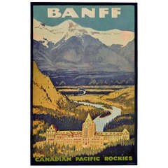 Rare 1930s Original Vintage Travel Advertising Poster for the Ski Resort of Banff, Canadian Pacific Rockies