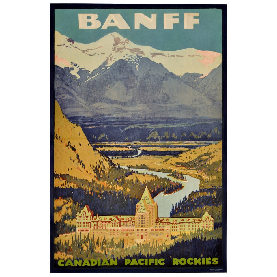 Rare 1930s Original Vintage Travel Advertising Poster for the Ski Resort of Banff, Canadian Pacific Rockies