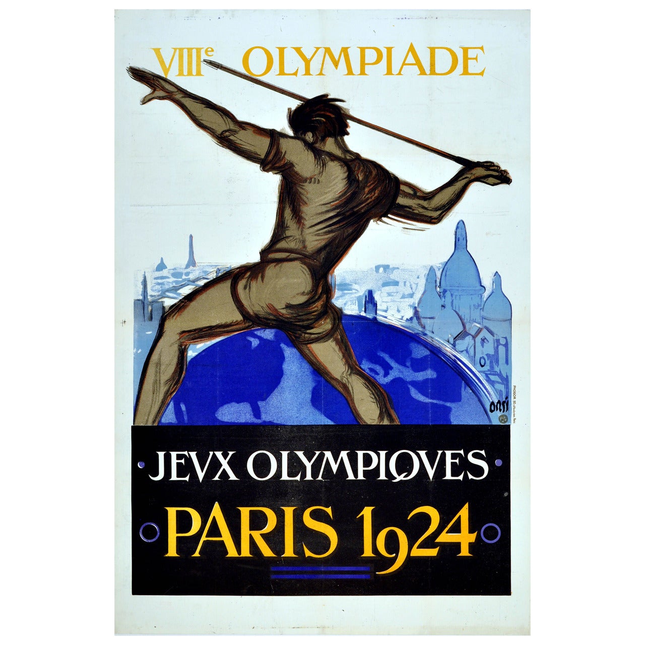 Original Vintage Summer Olympic Games Poster for the VIII Olympiad, Paris 1924