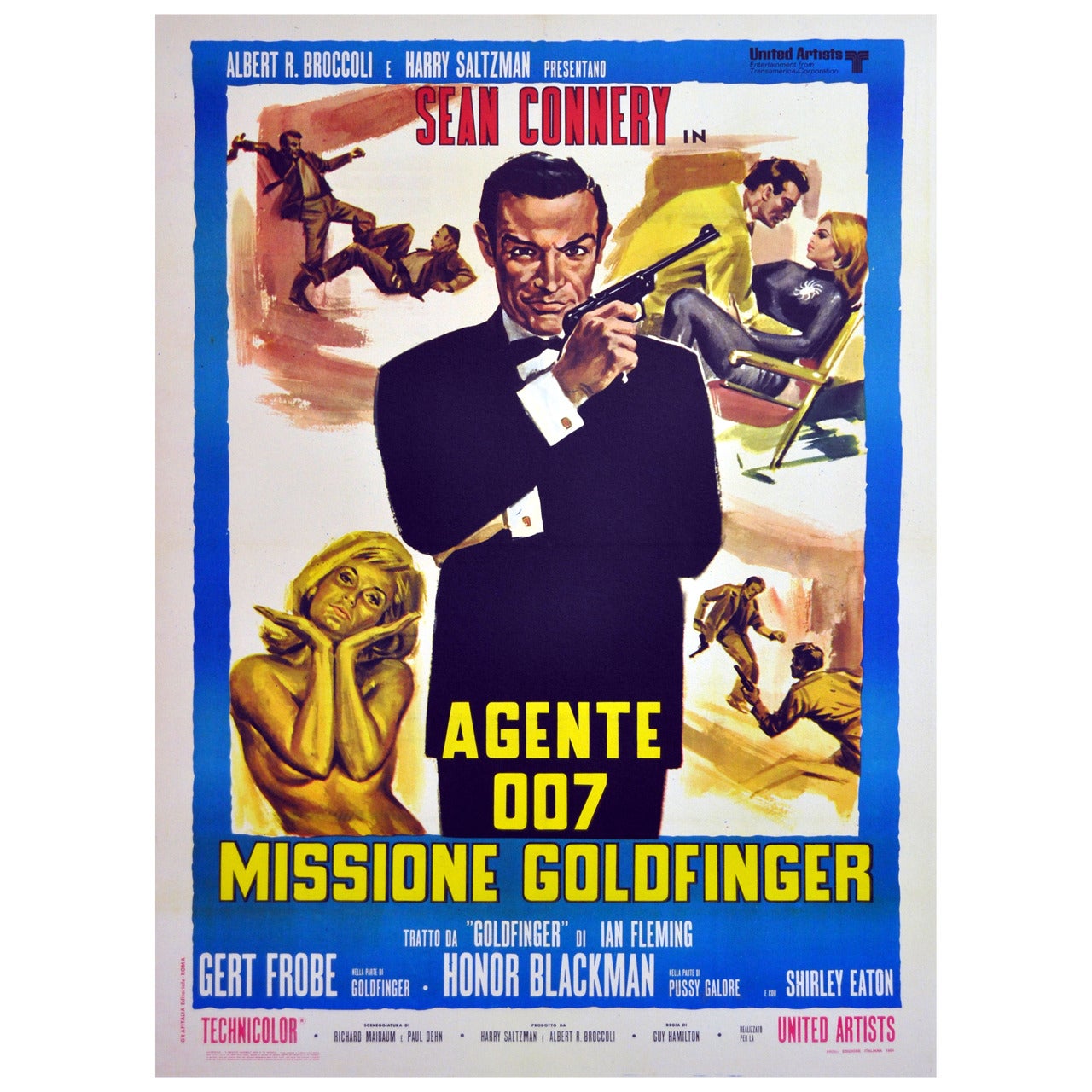 Original Vintage 007 James Bond Movie Poster, Goldfinger, Starring Sean Connery