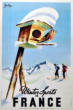 Original Vintage Skiing Poster Advertising Winter Sports In France By Jean Leger