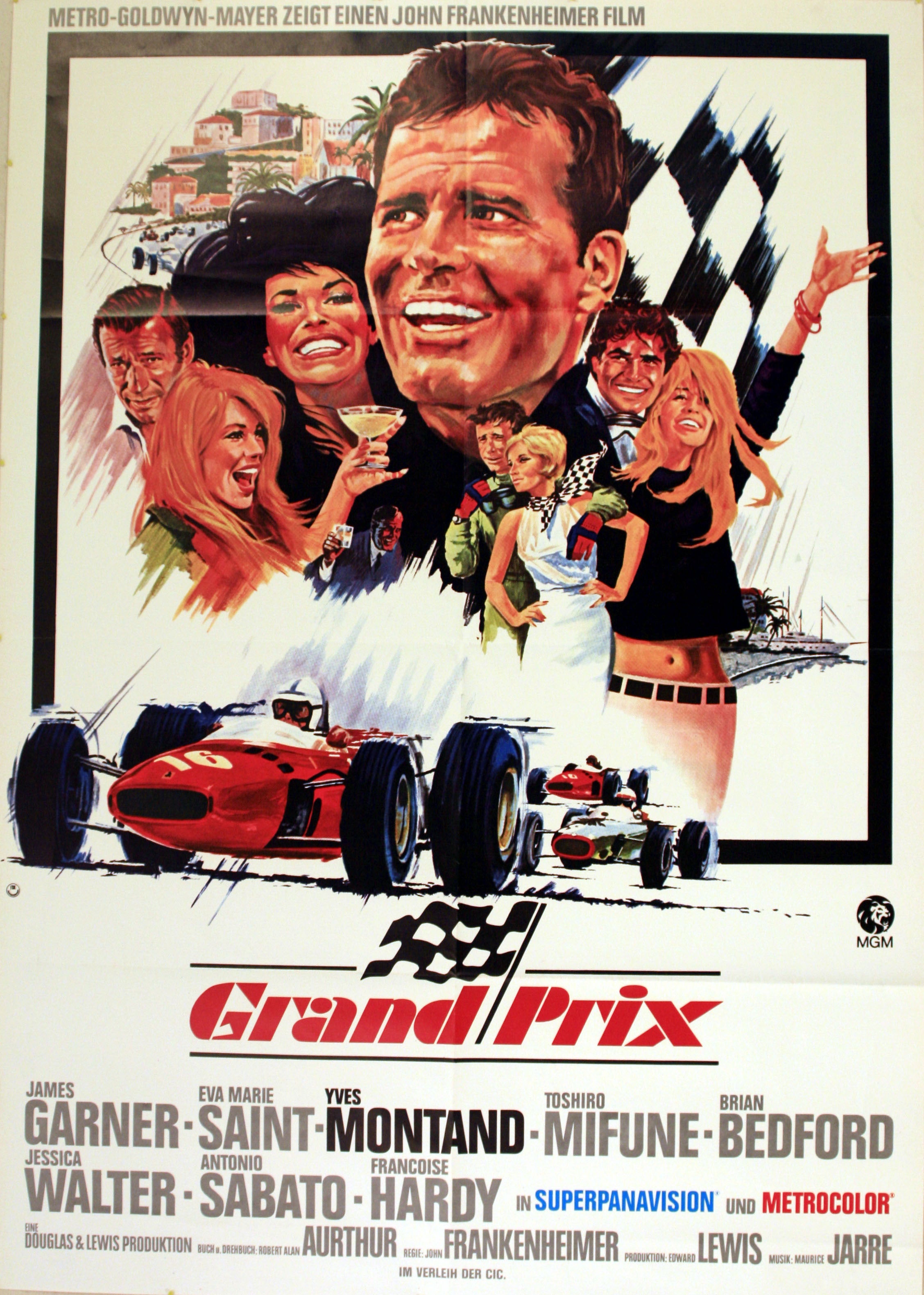 Original Vintage Movie Poster for the 1966 Film, Grand Prix, Starring James Garner, Eva Marie Saint and Yves Montand