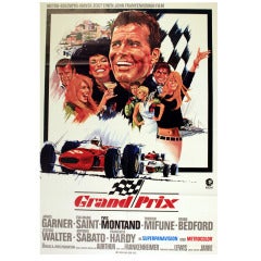 Original Vintage Movie Poster for the 1966 Film, Grand Prix, Starring James Garner, Eva Marie Saint and Yves Montand