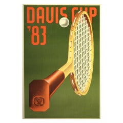 Original Vintage Sport Poster for the 1983 Davis Cup Featuring a Tennis Racket