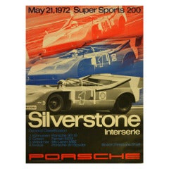 Original Vintage Car Racing Poster For Porsche Silverstone 1972, Super Sports 200, Sponsored by Bosch Firestone Shell