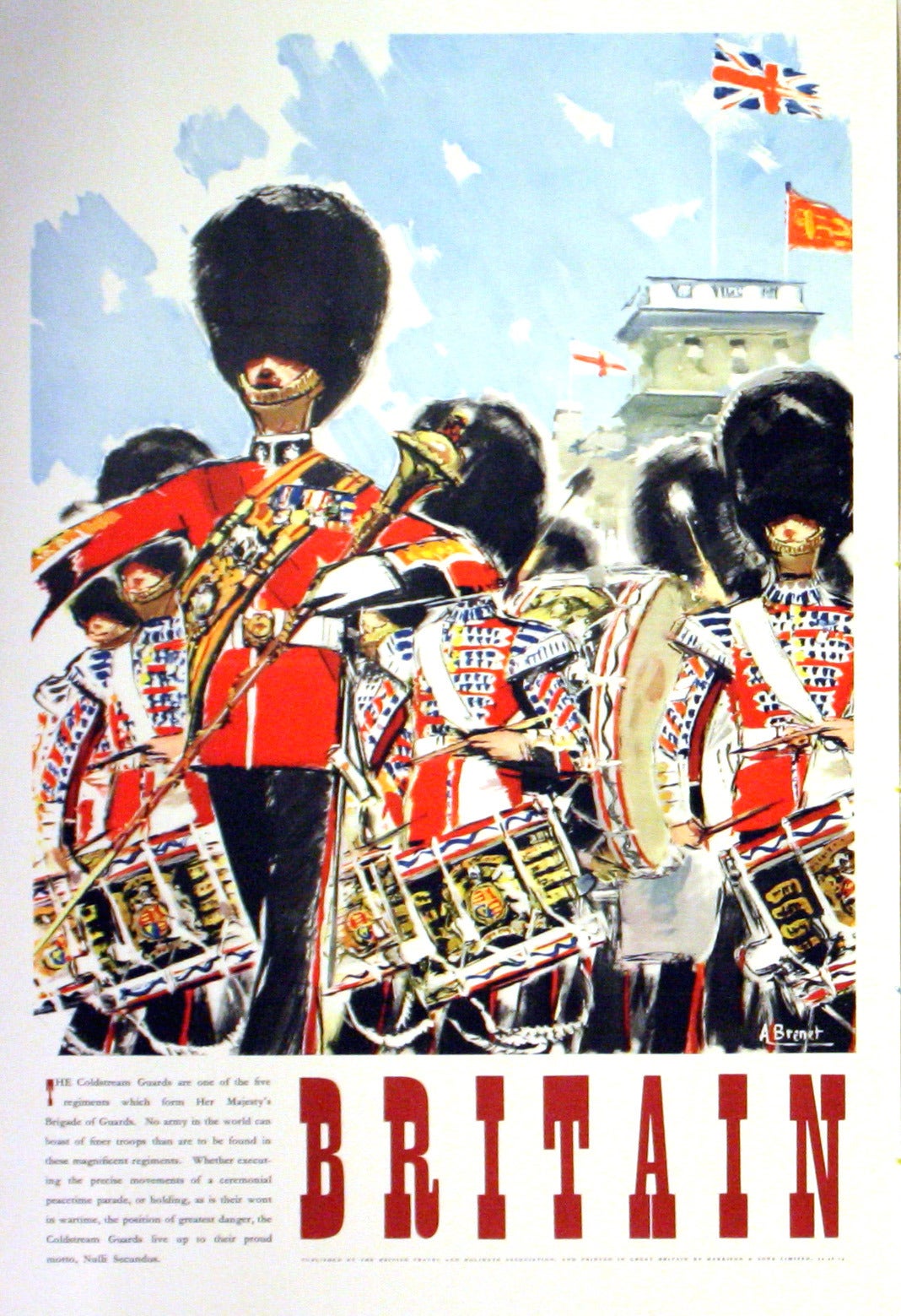 Original Vintage Travel Advertising Poster for Britain, the Coldstream Guards