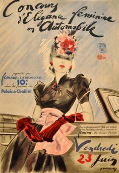 Original Vintage Advertising Poster: Concours d'Elegance Feminine En Automobile