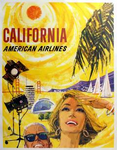Original Vintage 1950s Travel Poster Advertising California By American Airlines